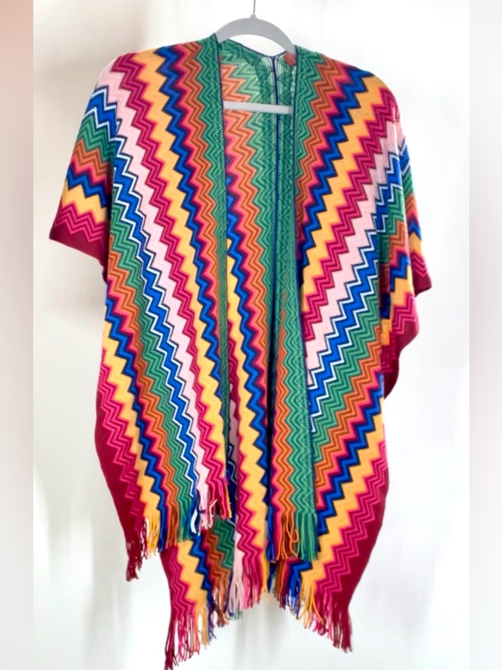 Missoni Multicolor Zigzag Knit Scarf with Fringe